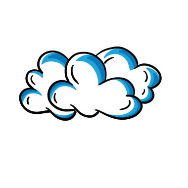 Mavi röfeli şirin çizgi film bulut ikonu. El çizimi eskiz tarzı bulut. Basit ana hatlı vektör çizimi