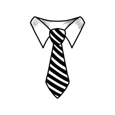 El çizgili kravat ve tasma ana hatlı vektör. Resmi iş kıyafeti karalama çizimi beyaz arkaplanda izole edildi