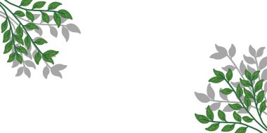 Minimalist yeşil yaprak dalı köşe çerçeve çizimi. El çizimi gölgeli botanik yaprak sınırı