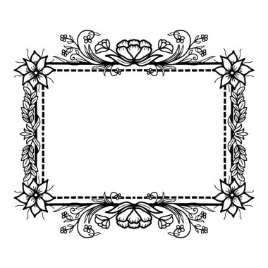 El çizimi dikdörtgen çerçeve çizimi. Siyah ve beyaz dikdörtgen çiçek çerçeve karalama sanatı