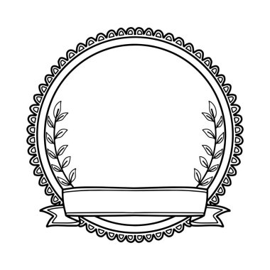 Kurdele ve defne çelengi çizgili klasik dairesel çerçeve. Logo veya sertifika illüstrasyonu için el çizimi dekoratif yuvarlak amblem çerçevesi