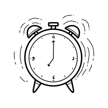 Hand drawn black and white doodle sketch of ringing alarm clock vector illustration