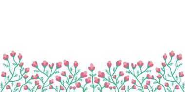 Beyaz arka planda pembe çiçek bahçesi sınır çizimi. El çizimi soyut çiçek arkaplan vektör tasarımı çiçek sınır çerçeve çizimi illüstrasyonu