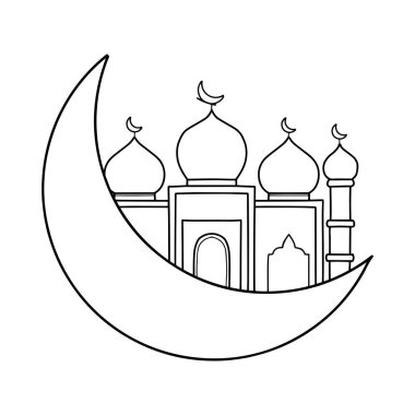 Cami inşaatı ve hilal ay çizgisi resim çizimi