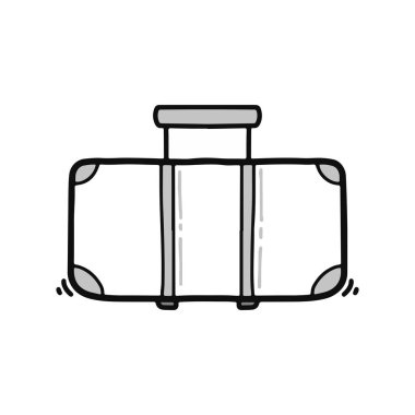 Beyaz arka planda seyahat eden bavul karalama vektör çizimi. Elle çizilmiş bagaj ikonu