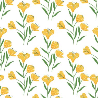 El çizimi sarı çiçek pürüzsüz desenli vektör çizimi. Sarı çiçekli şirin botanik çiçekli karalama çizimi.