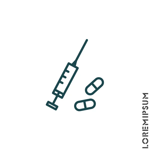 Web line icon. Syringe and tablets. — Stock Vector