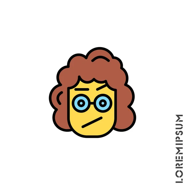 Sad Confused Raised Eyebrow Yellow Emoticon Girl Woman Icon Vector — Stock Vector