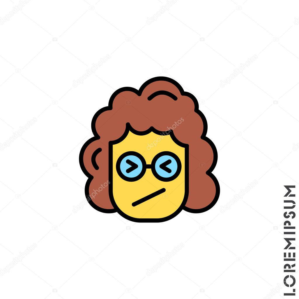 Angry and Holding Temper yellow girl, woman Emoticon Icon Vector Illustration. Style. Confounded Emoji (Emoticon) Icon / Vector - Stroke Design