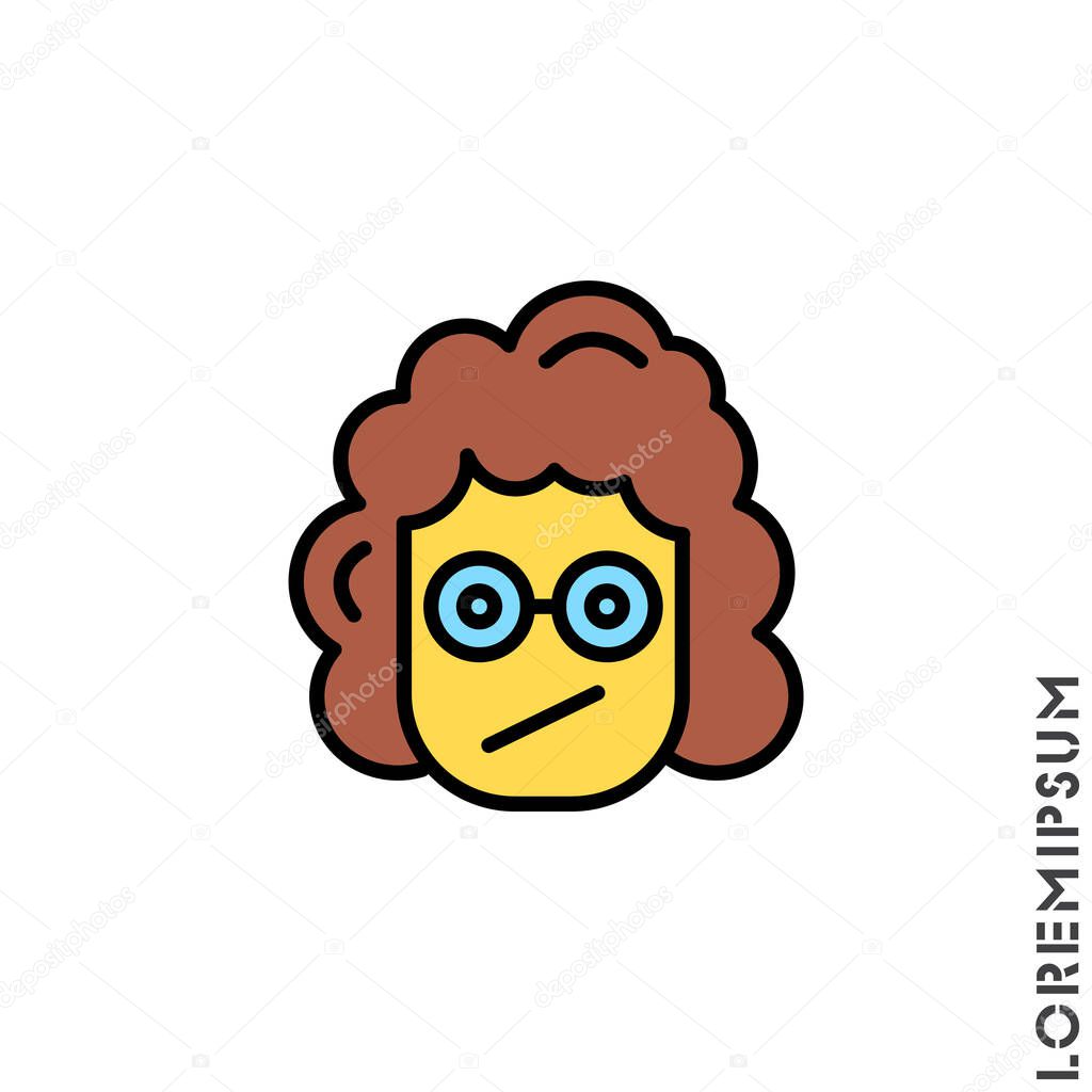 Sad and Confused yellow Emoticon girl, woman Icon Vector Illustration. Style. 