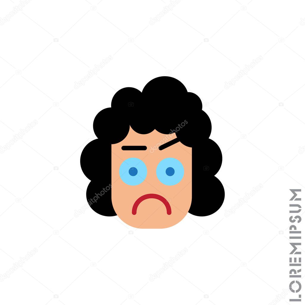 Angry face yellow emoji girl, woman icon vector. Sad face emoticon symbol. style sign for mobile concept and web design. Angry face symbol illustration. Pixel vector graphics - Vector. Angry icon vector