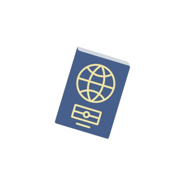 Biyometrik pasaport renk ikonu vektörü. Basit işaret, logo. Yabancı pasaport ikonu. Vize, belge, varış. Gümrük konsepti. Vatandaşlık, göç, seyahat