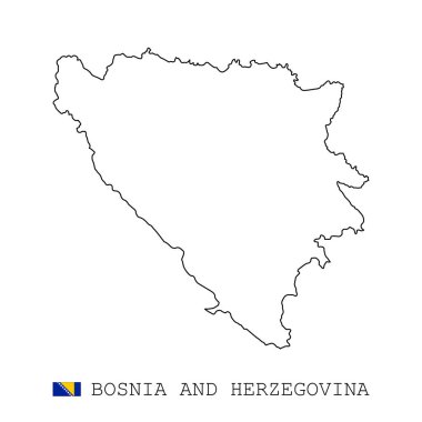 Bosna-Hersek harita çizgisi, doğrusal ince vektör basit e ve bayrak çizgisi. Beyaz arkaplanda siyah