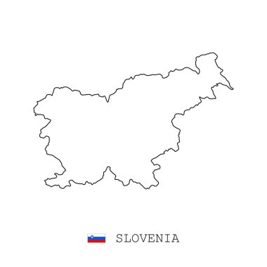 Slovenya harita çizgisi, doğrusal ince vektör basit e ve bayrak çizgisi. Beyaz arkaplanda siyah