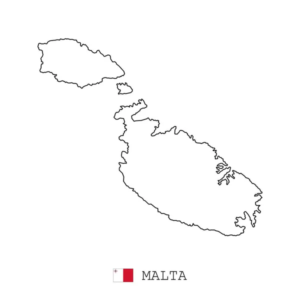 Malta Kaart Lijn Lineaire Dunne Vector Eenvoudige Schets Vlag Zwart — Stockfoto