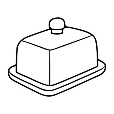 A simple vector illustration of a butter dish with a lid, presented in a clean line art style against a white background, ideal for food-related graphics.