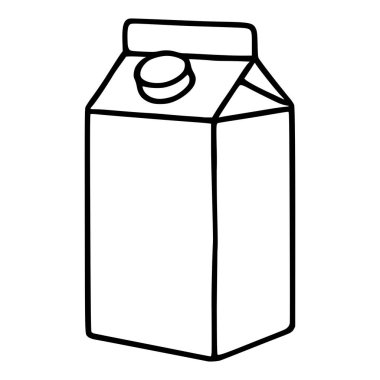 Hand-drawn black and white vector illustration of a milk carton with a screw cap, isolated on a white background.