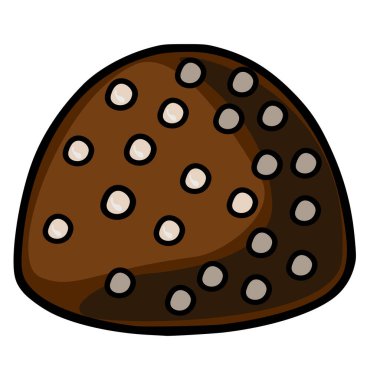 A charming vector illustration of a chocolate cookie with white and grey chip inclusions, featuring bold black outlines and smooth shading, perfect for food-themed designs.