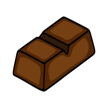 A simple isometric vector illustration of a rich brown chocolate bar with a distinct scored line, presented on a clean white background.