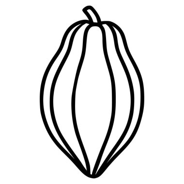 Minimalist vector illustration of a stylized papaya fruit with bold black outline on a white background, emphasizing its elongated shape and segmented form.