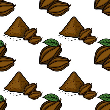 Seamless vector pattern featuring cocoa beans and cocoa powder with a hand-drawn aesthetic.