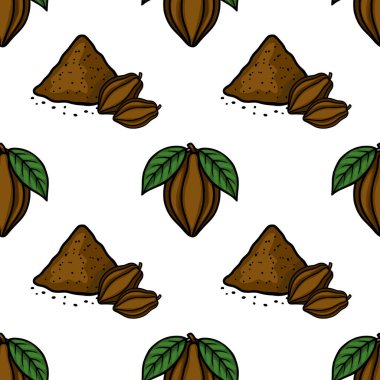 A charming vector pattern featuring stylized cocoa pods and piles of cocoa powder, perfect for food-related designs.