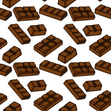 Seamless vector pattern of assorted chocolate bars with a rich brown hue and crisp detailing, perfect for confectionery branding.