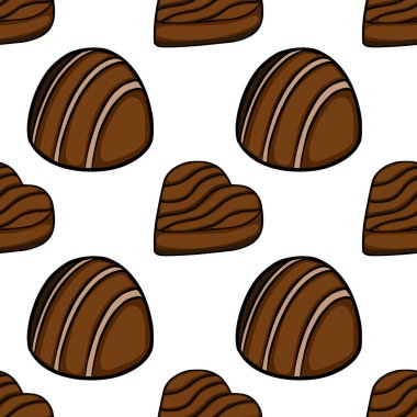 Seamless vector pattern of stylized chocolate candies with wavy lines, perfect for confectionery branding and packaging.