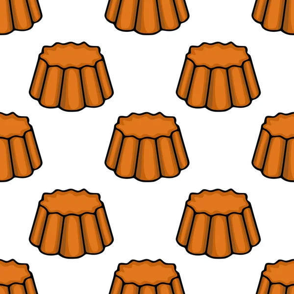 Seamless vector pattern of stylized orange fluted cakes with dark outlines on a white background.