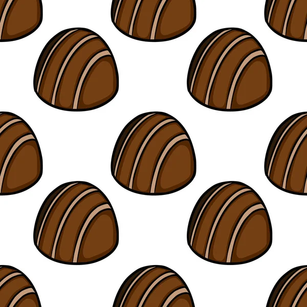 A repeating vector pattern of stylized, rounded chocolate candies with subtle striped detailing on a clean white background.