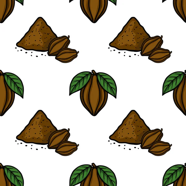A charming vector pattern featuring stylized cocoa pods and piles of cocoa powder, perfect for food-related designs.