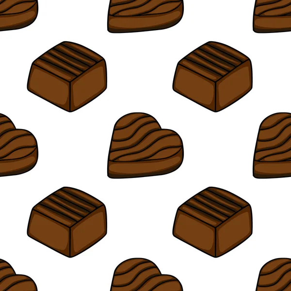 Seamless vector pattern of stylized dark chocolate confections with wavy lines on a white background.