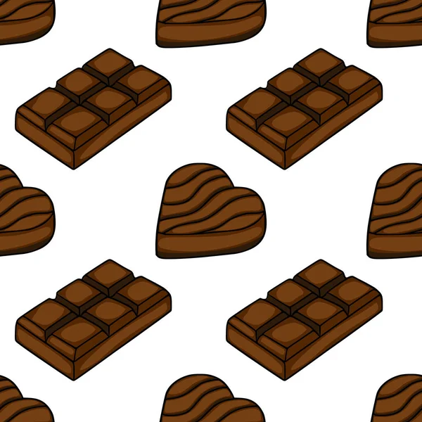 Seamless vector pattern featuring isometric milk chocolate bars and heart-shaped chocolates with wavy details, perfect for confectionery branding and sweet-themed backgrounds.
