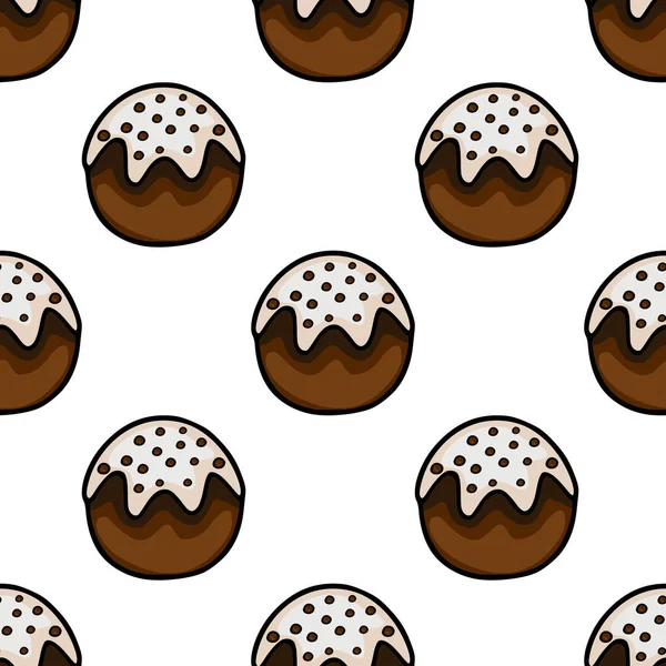 Beyaz kremalı ve siyah çikolata parçalı çikolatalı donutların kusursuz vektör deseni..