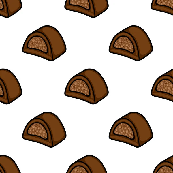 Seamless vector pattern of stylized chocolate confections with a textured nougat filling.