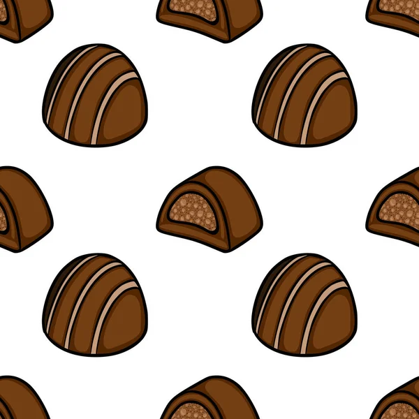 A delightful seamless vector pattern featuring stylized chocolate confections with a rich brown hue and creamy filling, perfect for sweet-themed designs.