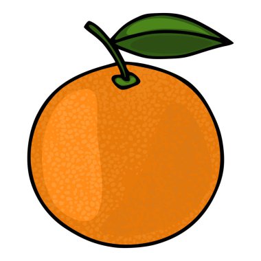 Belirgin yeşil bir yaprak ve gövde ile tek, sulu bir mandalina çizimi canlı bir vektör illüstrasyonudur..