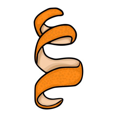 Tek bir sarmal portakal kabuğu mandalina vektör çizimi dokulu bir yüzeyi ve temiz beyaz bir arka planı var..