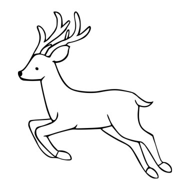 Görkemli sıçrayan ren geyiği tasviri, zarif boynuzlarla dinamik bir pozda çekildi ve beyaz bir arka plan üzerinde basit, temiz bir ana hat, festival ve doğal temalar için mükemmel..