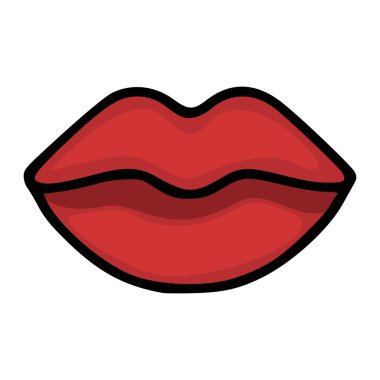 İnce bir gradyan ve kalın siyah hatlı kalın kırmızı dudaklar, güzellik ve tatil teması için çarpıcı bir vektör grafiği..