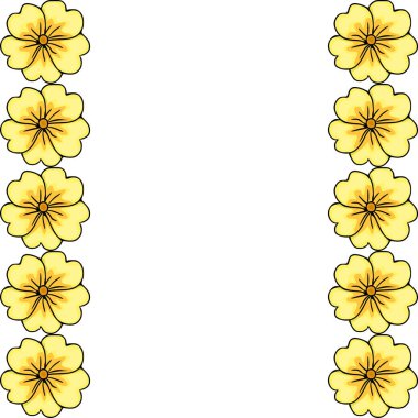 Koyu çizgileri ve ince gölgelendirme ile biçimlendirilmiş sarı çuha çiçekleri dikey bir kenarı içeren büyüleyici bir vektör çizimi, hoş bir çiçek aksanı yaratır..