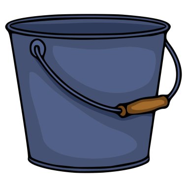 Koyu mavi bir kovanın, beyaz bir arka planda izole edilmiş ahşap saplı basit, temiz bir vektör çizimi..