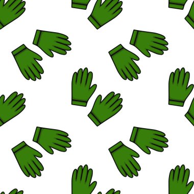 Temiz, illüstrasyon tarzı ve basit gölgeleme ile yeşil bahçe eldivenlerinin kusursuz vektör deseni.