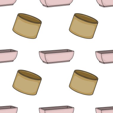 Pastel pembe ve bej renkte, kusursuz vektör deseni, beyaz bir arka planda çapraz düzenlenmiş, bahçecilik ya da ev dekorasyonu için temiz ve modern bir estetiği çağrıştırıyor..