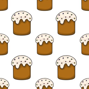 Beyaz kremalı ve renkli süslemeli tuhaf Paskalya pastaları, şenlikli arka planlar ve dekorasyonlar için mükemmel..