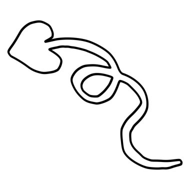 Biçimlendirilmiş filizin soyut vektör çizimi veya kavisli sapı ve kalp şeklinde bir yaprağı olan filizlenme.