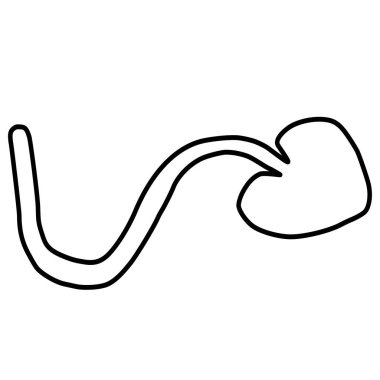 Filizlenen bir tohumu ya da filizlenen bir bitkinin kavisli bir gövdesi ve kalp şeklinde bir yaprağı olan basit bir siyah çizgi çizgisi çizimi.