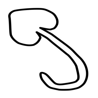 Kıvrımlı kuyruklu biçimlendirilmiş bir okun, hareket ya da yönü gösteren soyut siyah ve beyaz vektör çizimi.