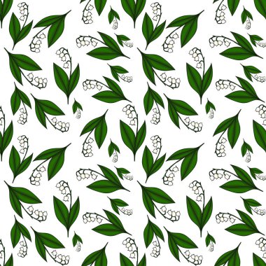 Kusursuz vektör deseni, beyaz, narin çiçekleri, parlak yeşil yaprakları, temiz beyaz arka planda, bahar tazeliğini ve doğal güzelliği çağrıştırıyor..