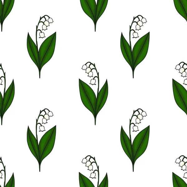 Beyaz arkaplan üzerinde canlı yeşil yaprakları olan, vadideki çiçeklerin kusursuz beyaz zambak desenleri büyüleyici, gösterişli bir stile sahip..